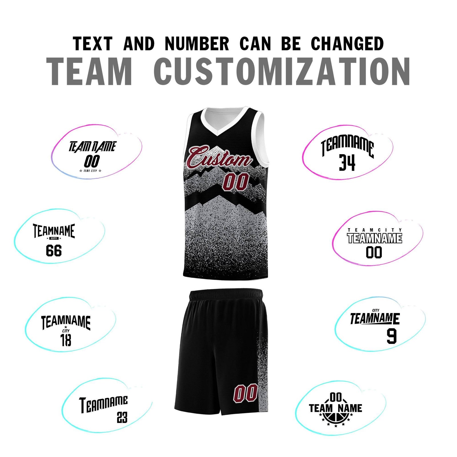 Personalized Youth Basketball Jerseys   Black Gray Gradient Mountain Design Uniforms