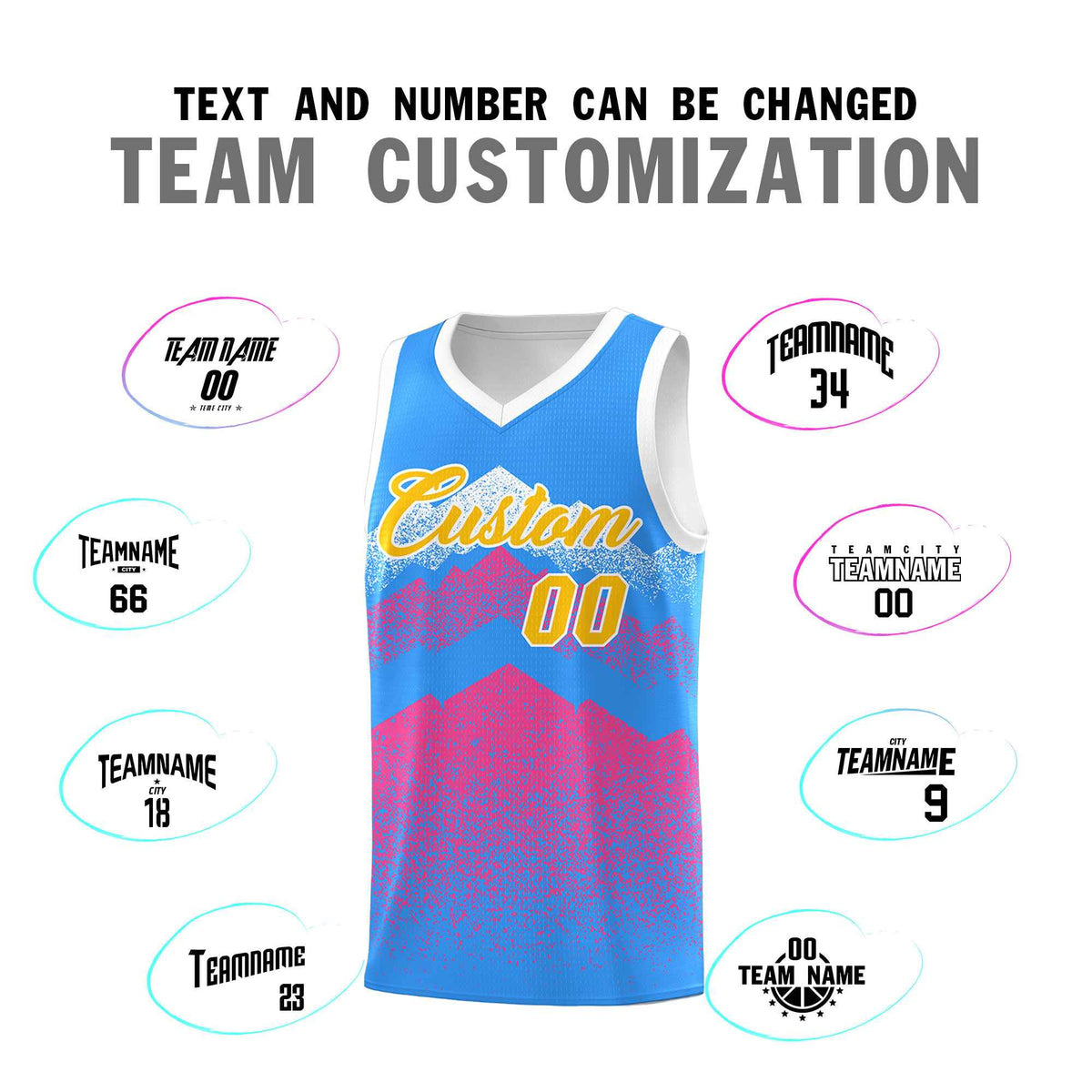 Custom Youth Basketball Jerseys Powder Blue Pink Gradient Mountain Design Uniforms