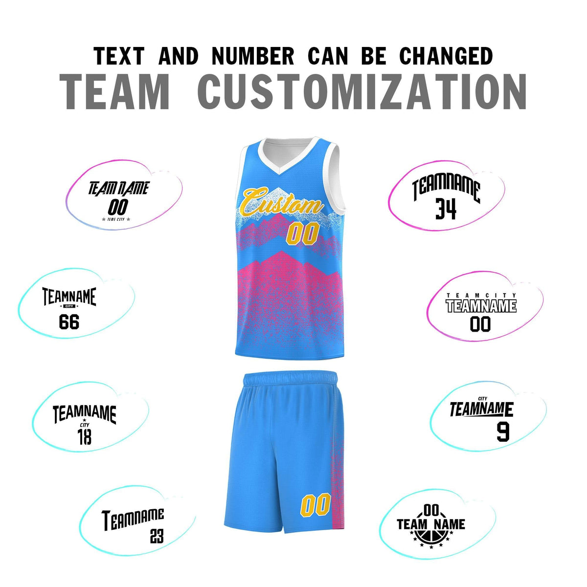 Custom Youth Basketball Jerseys Powder Blue Pink Gradient Mountain Design Uniforms