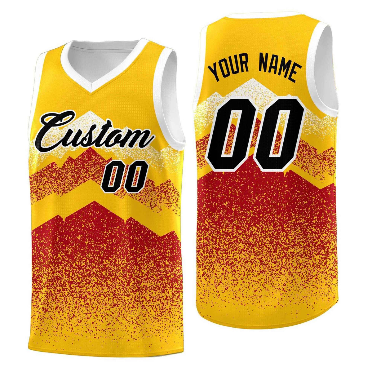 Personalized Youth Basketball Jerseys   Gold Red Gradient Mountain Design Uniforms