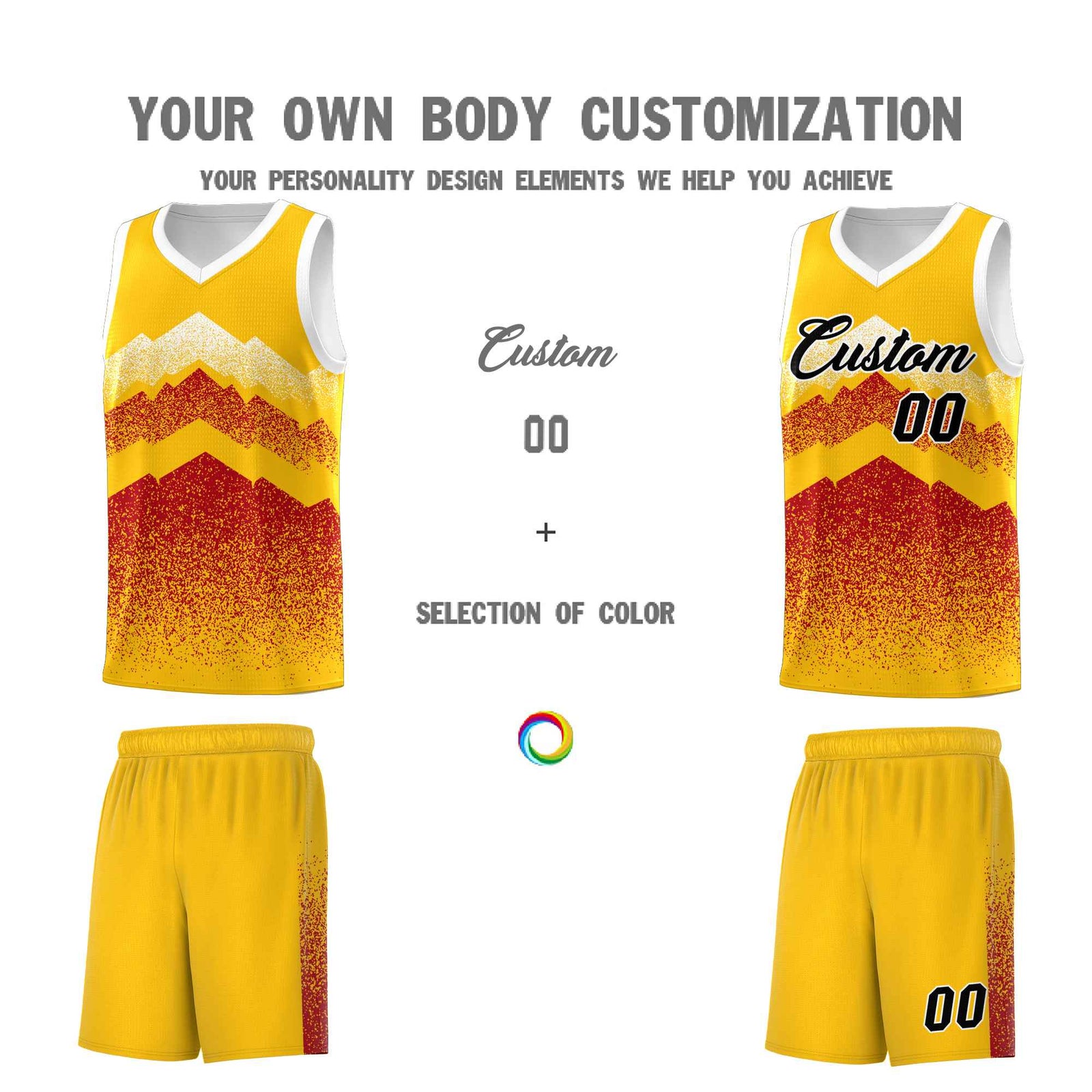 Personalized Youth Basketball Jerseys   Gold Red Gradient Mountain Design Uniforms