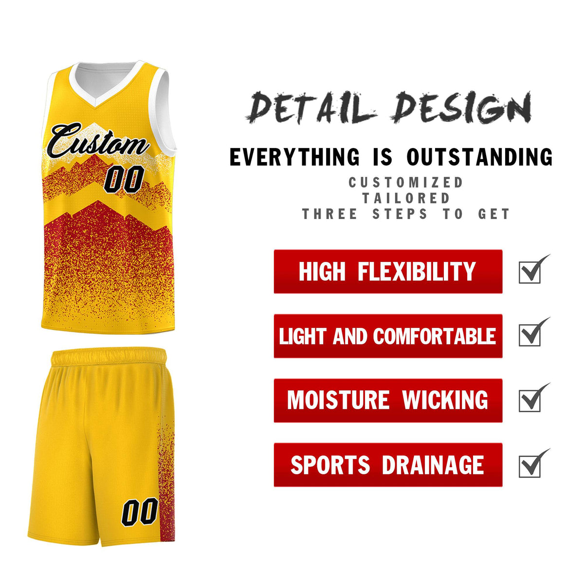 Personalized Youth Basketball Jerseys   Gold Red Gradient Mountain Design Uniforms