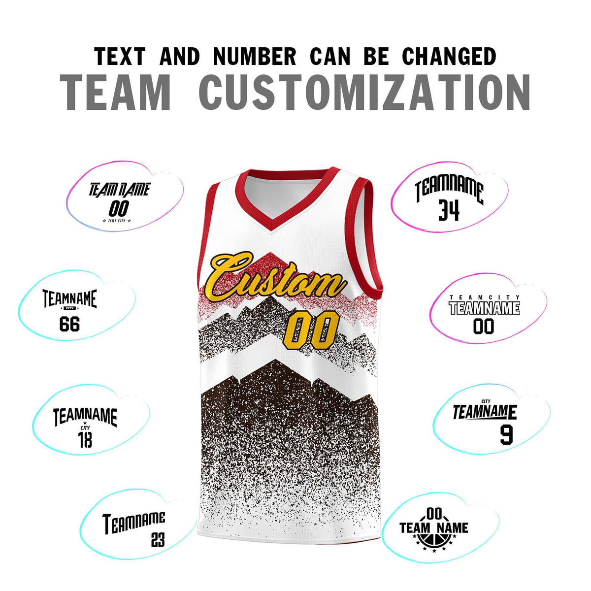 Custom Youth Basketball Jerseys White Brown Gradient Mountain Design Uniforms