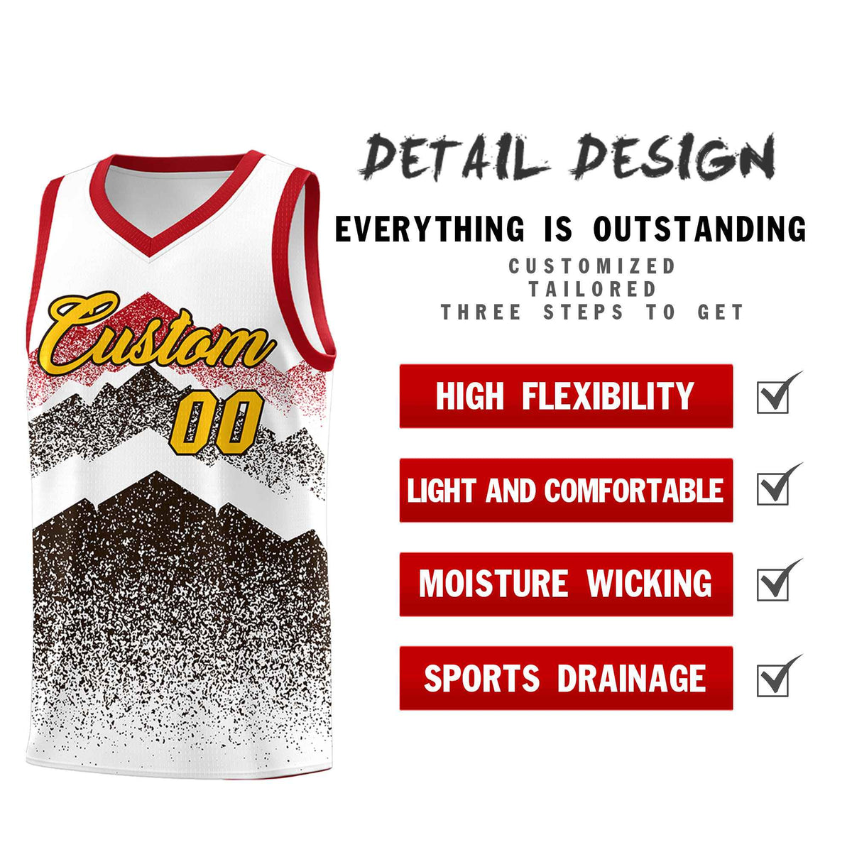 Custom Youth Basketball Jerseys White Brown Gradient Mountain Design Uniforms