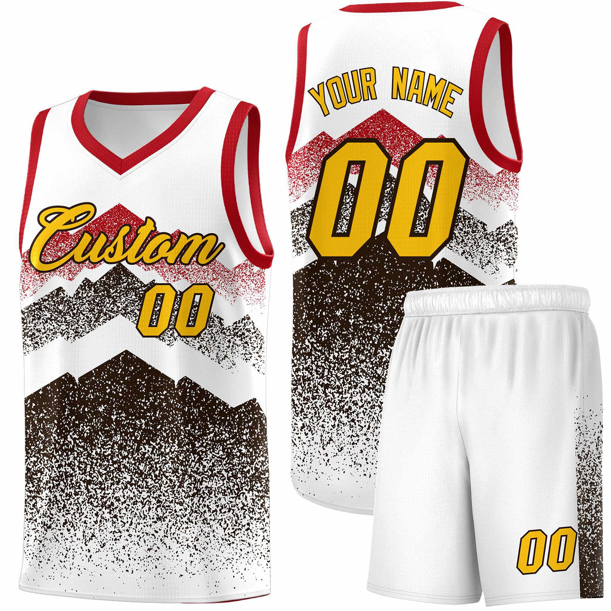 Custom Youth Basketball Jerseys White Brown Gradient Mountain Design Uniforms