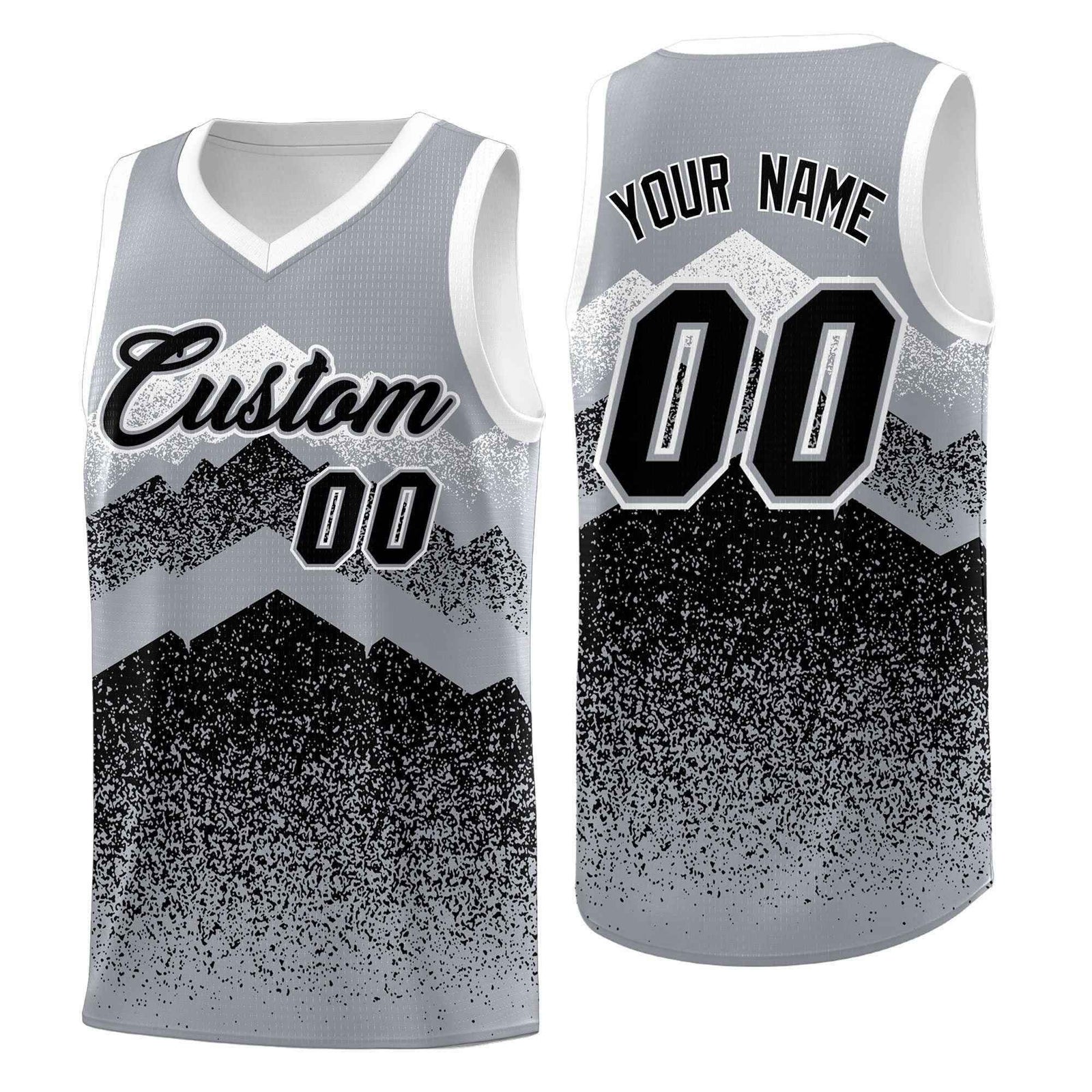 Personalized Youth Basketball Jerseys   Gray Black Gradient Mountain Design Uniforms