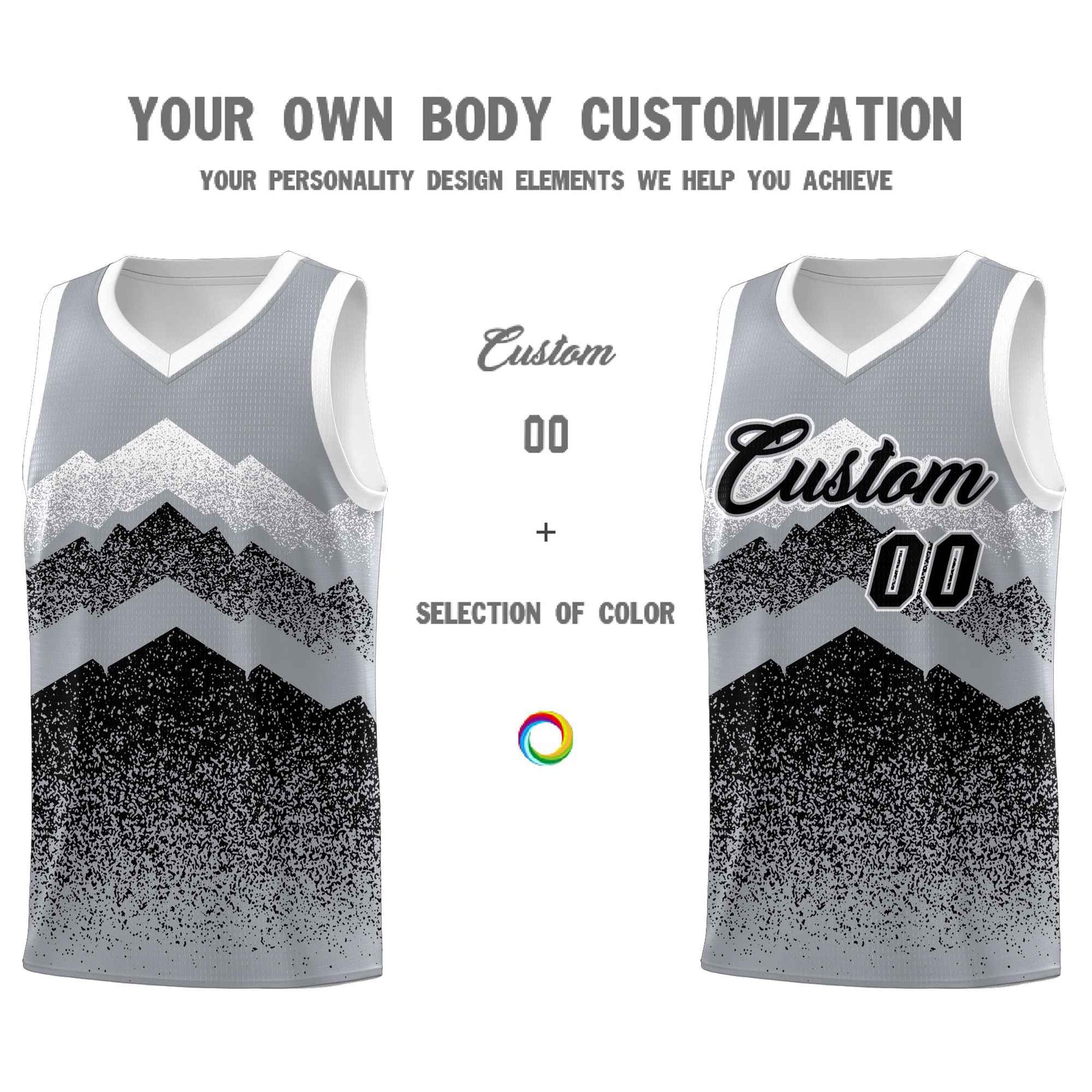 Personalized Youth Basketball Jerseys   Gray Black Gradient Mountain Design Uniforms