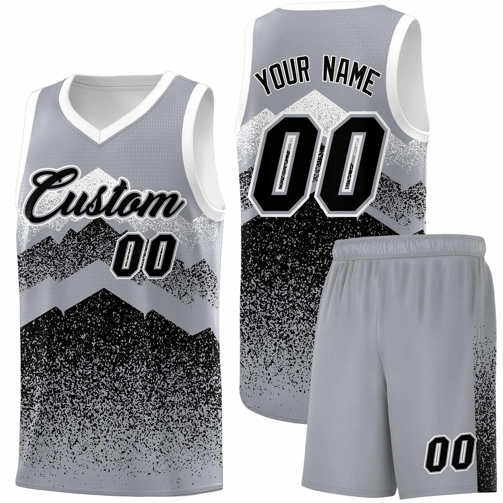 Personalized Youth Basketball Jerseys   Gray Black Gradient Mountain Design Uniforms