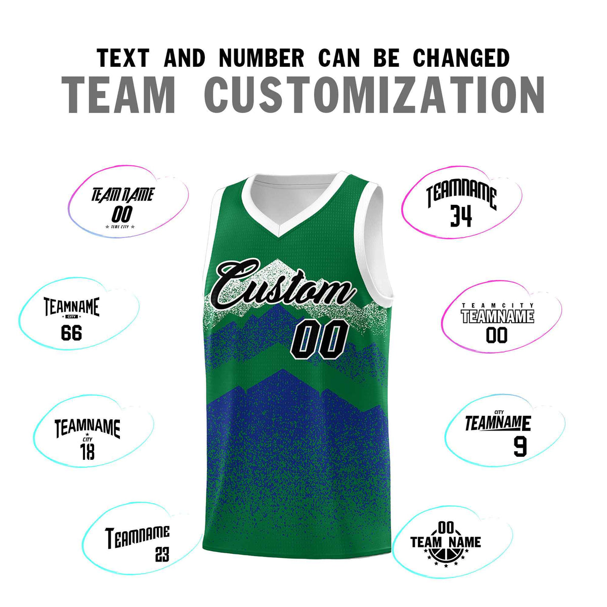Custom Youth Basketball Jerseys Green Royal Gradient Mountain Design Uniforms