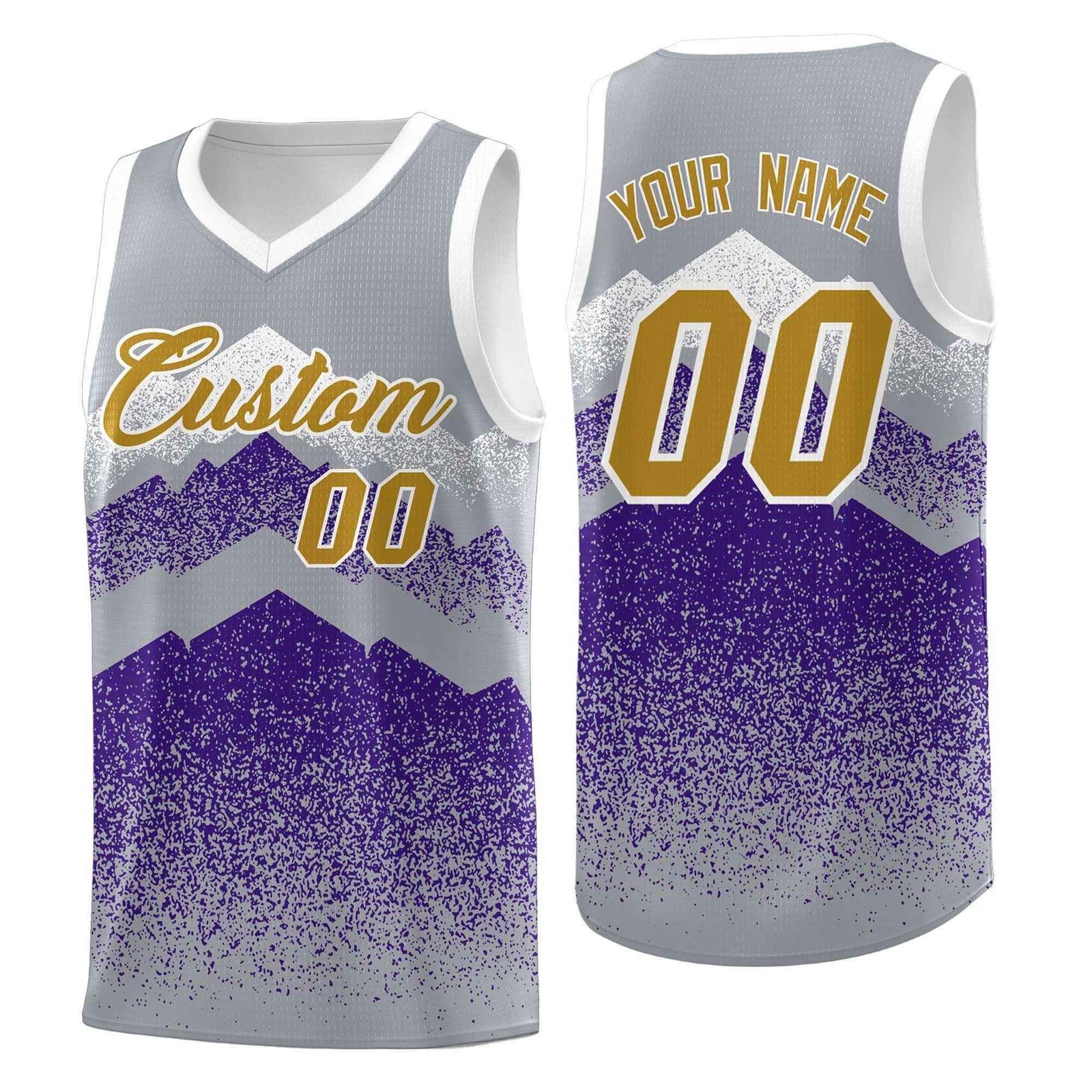 Custom Youth Basketball Jerseys Gray Purple Gradient Mountain Design Uniforms