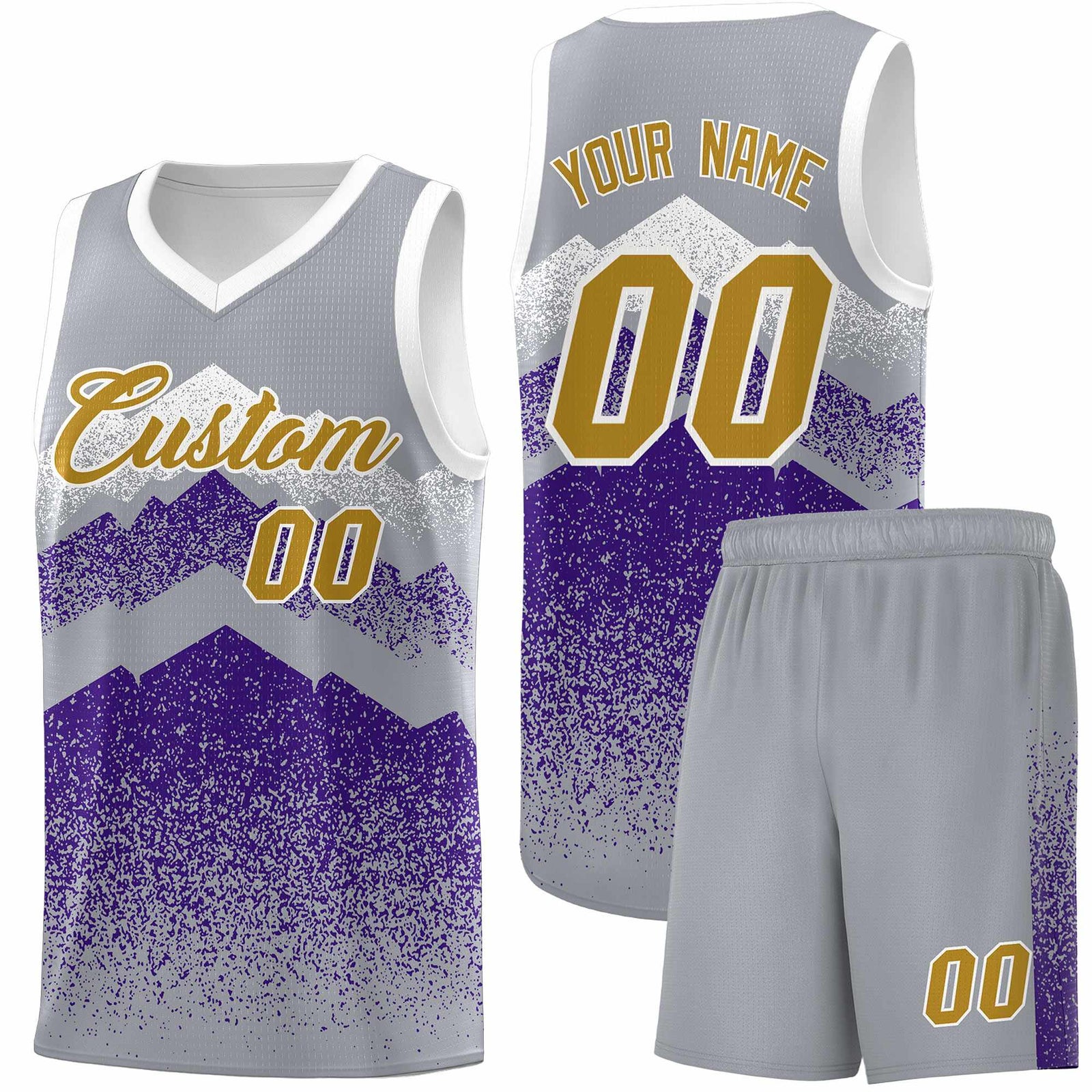 Custom Youth Basketball Jerseys Gray Purple Gradient Mountain Design Uniforms