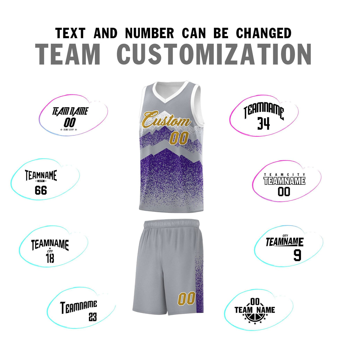Custom Youth Basketball Jerseys Gray Purple Gradient Mountain Design Uniforms