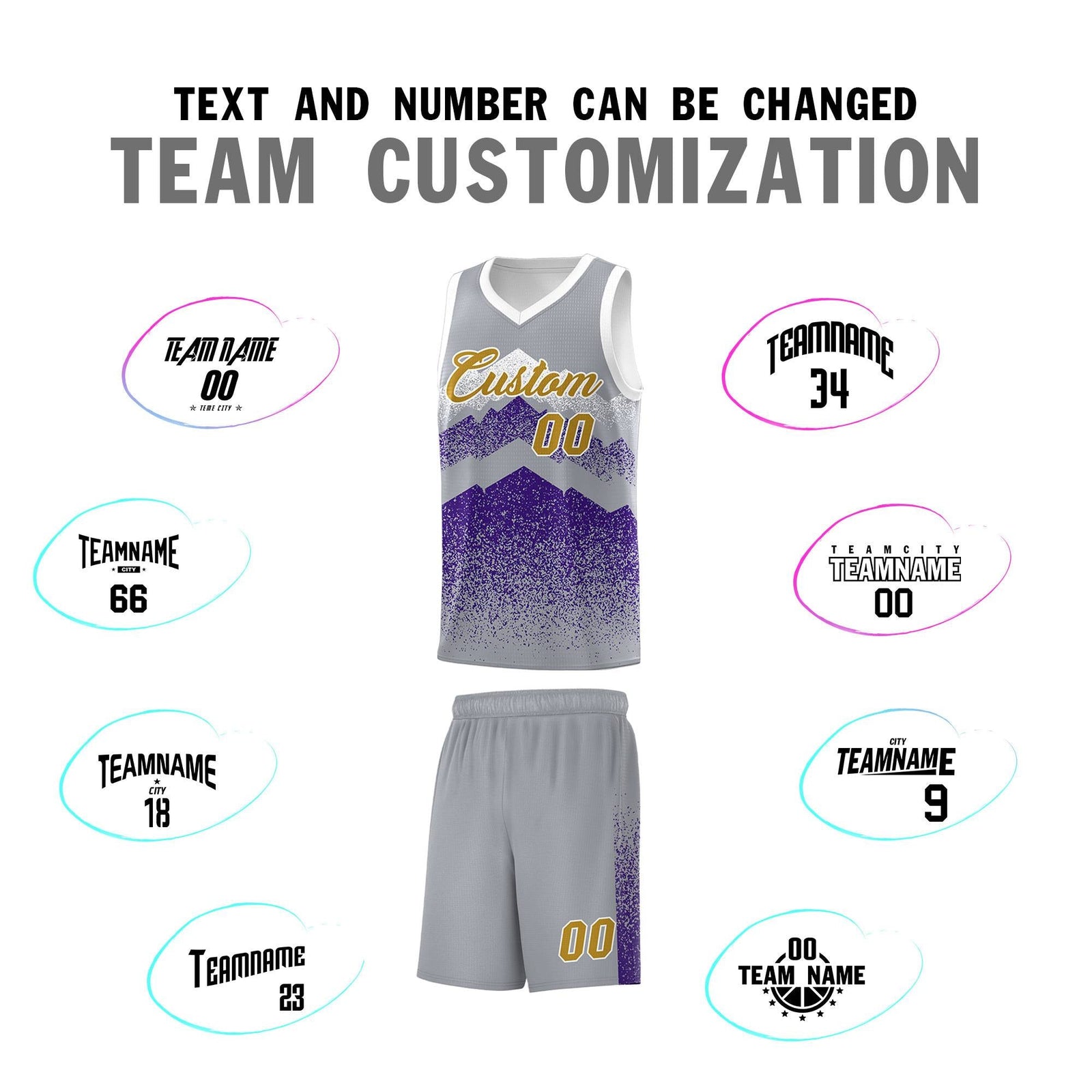 Custom Youth Basketball Jerseys Gray Purple Gradient Mountain Design Uniforms