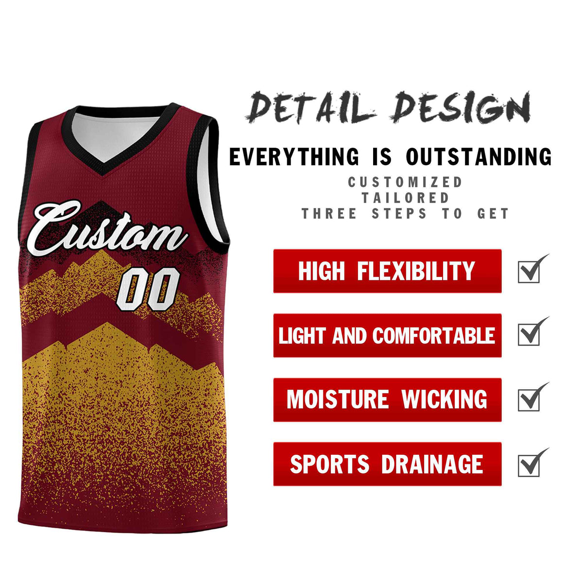 Personalized Youth Basketball Jerseys   Crimson Old Gold Gradient Mountain Design Uniforms
