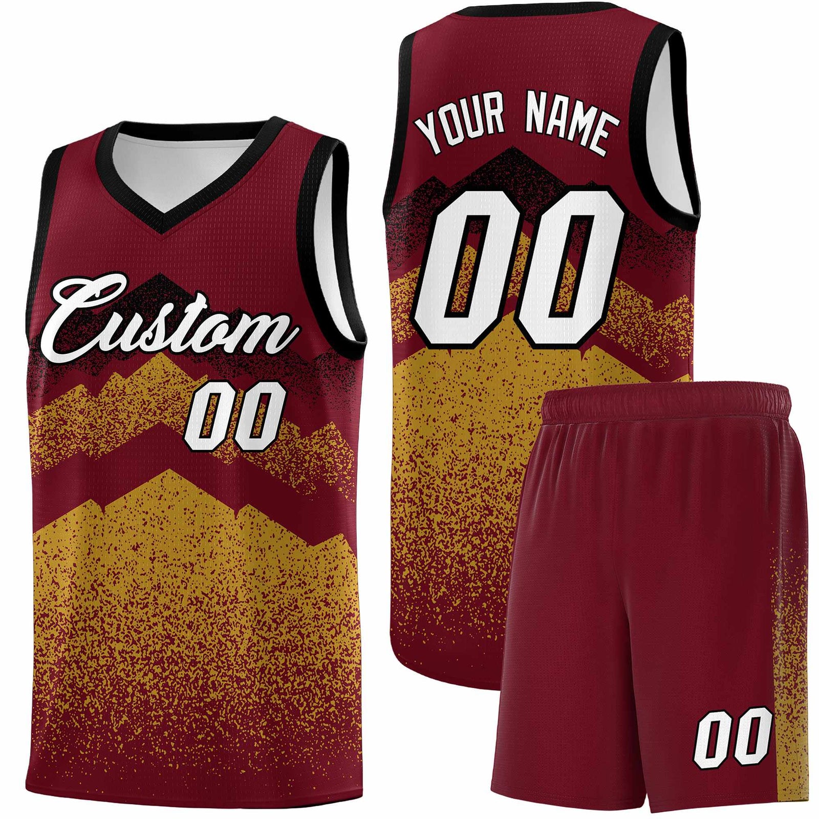 Personalized Youth Basketball Jerseys   Crimson Old Gold Gradient Mountain Design Uniforms