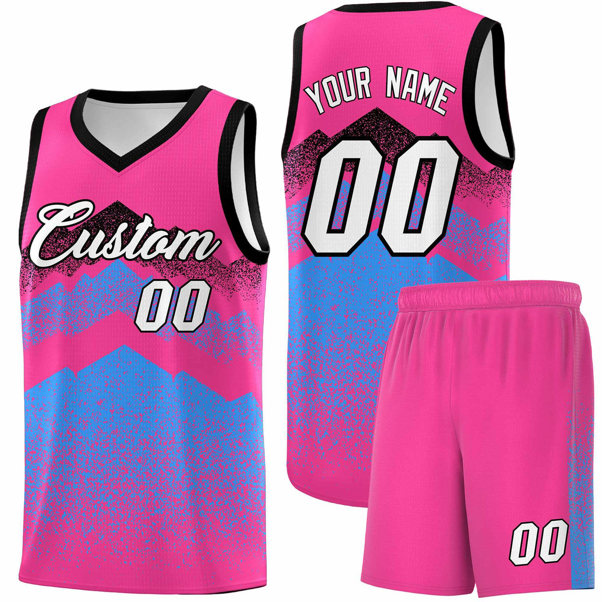 Personalized Youth Basketball Jerseys   Pink Powder Blue Gradient Mountain Design Uniforms