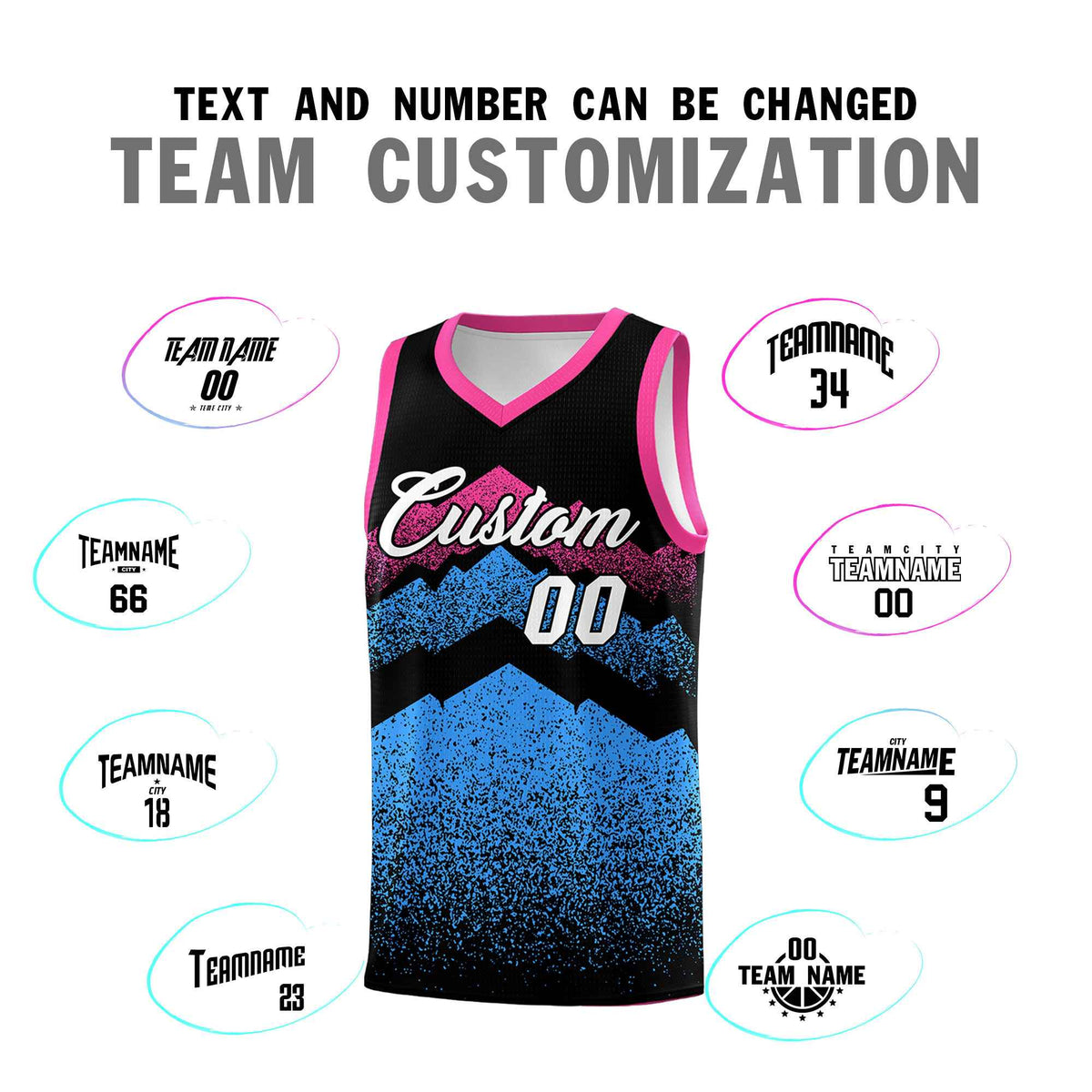Custom Youth Basketball Jerseys Black Powder Blue Gradient Mountain Design Uniforms