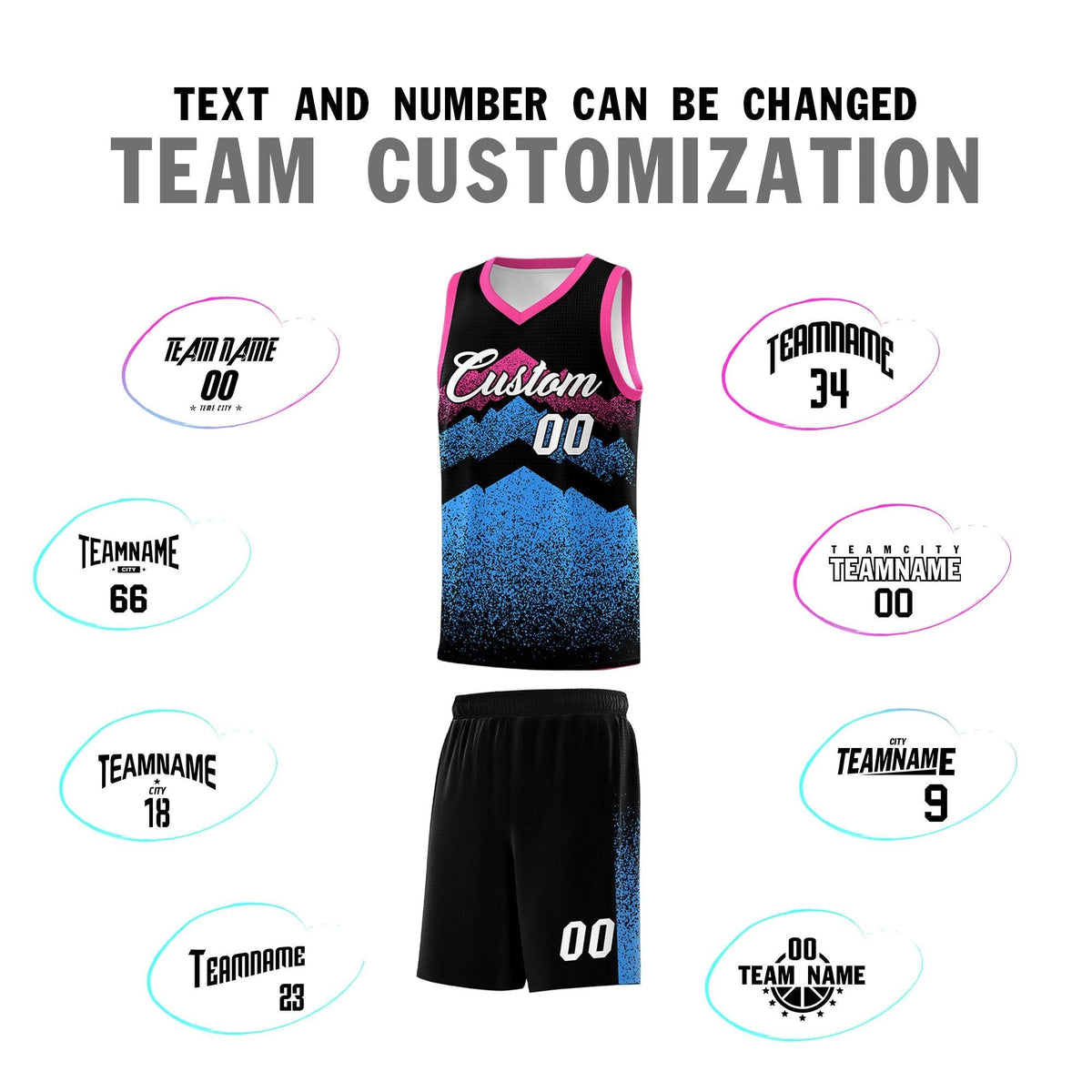 Custom Youth Basketball Jerseys Black Powder Blue Gradient Mountain Design Uniforms