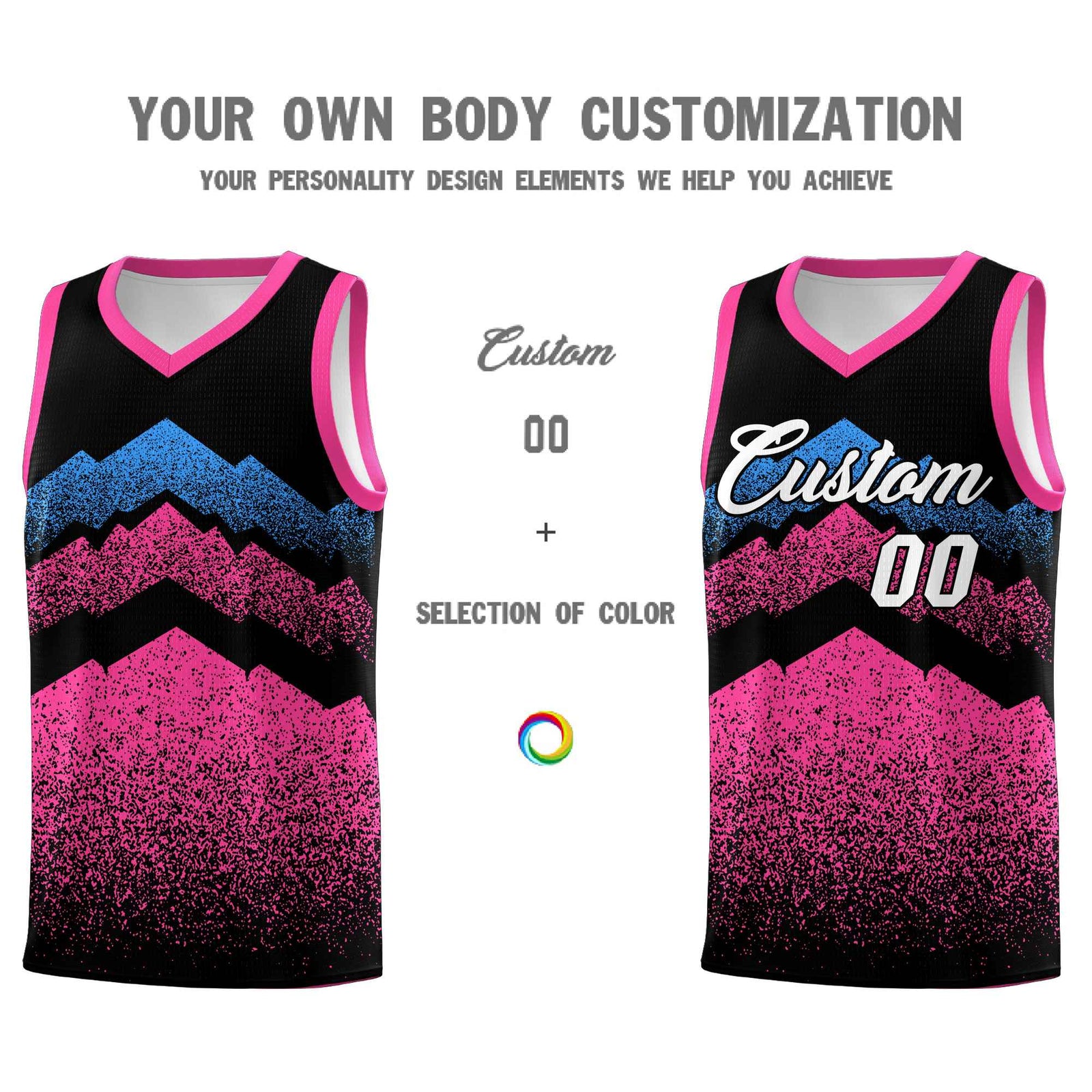 Personalized Youth Basketball Jerseys   Black Pink Gradient Mountain Design Uniforms