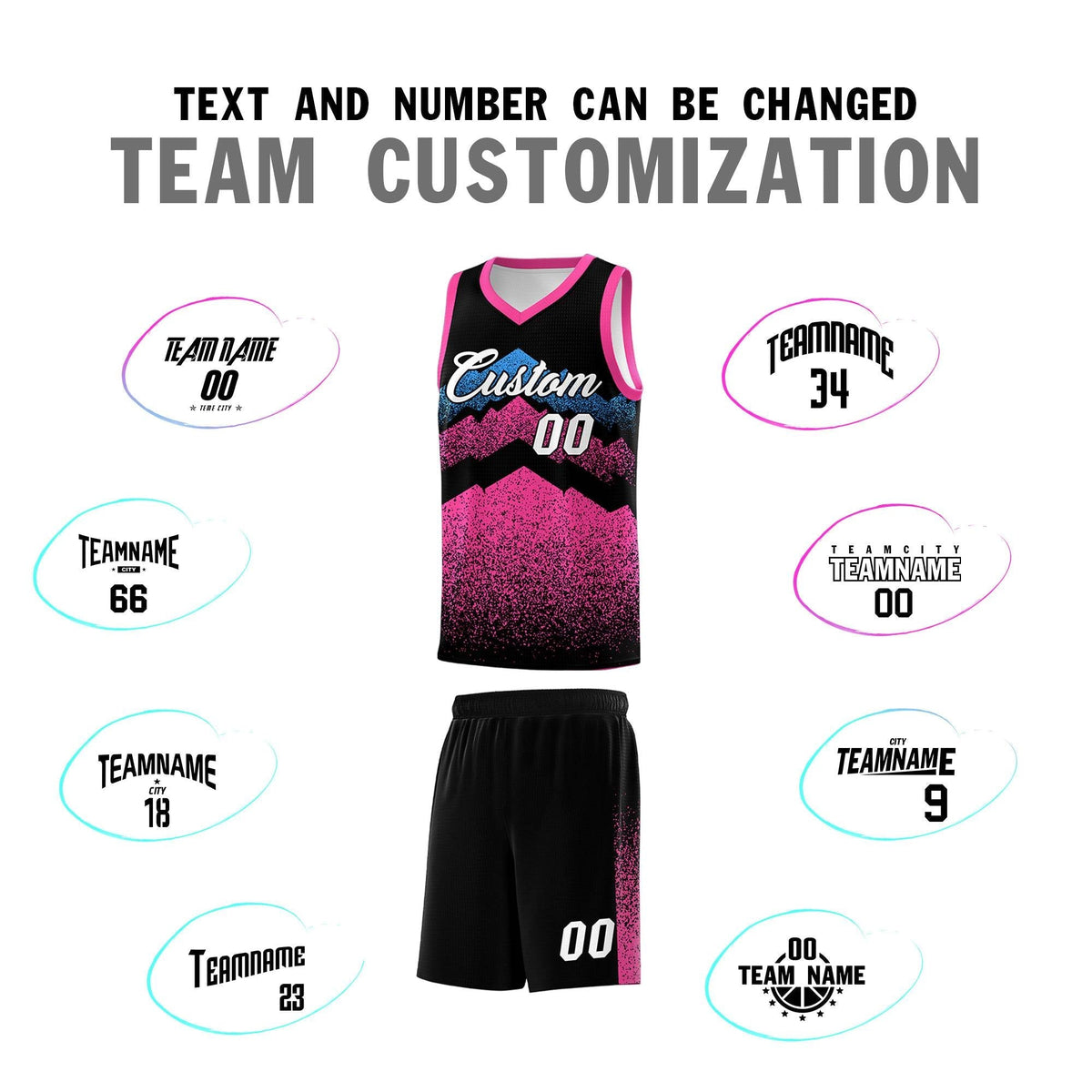 Personalized Youth Basketball Jerseys   Black Pink Gradient Mountain Design Uniforms
