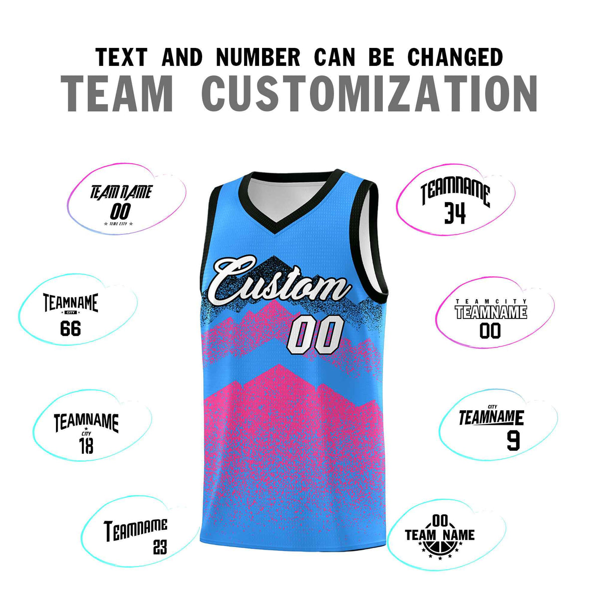 Custom Youth Basketball Jerseys Powder Blue Pink Gradient Mountain Design Uniforms