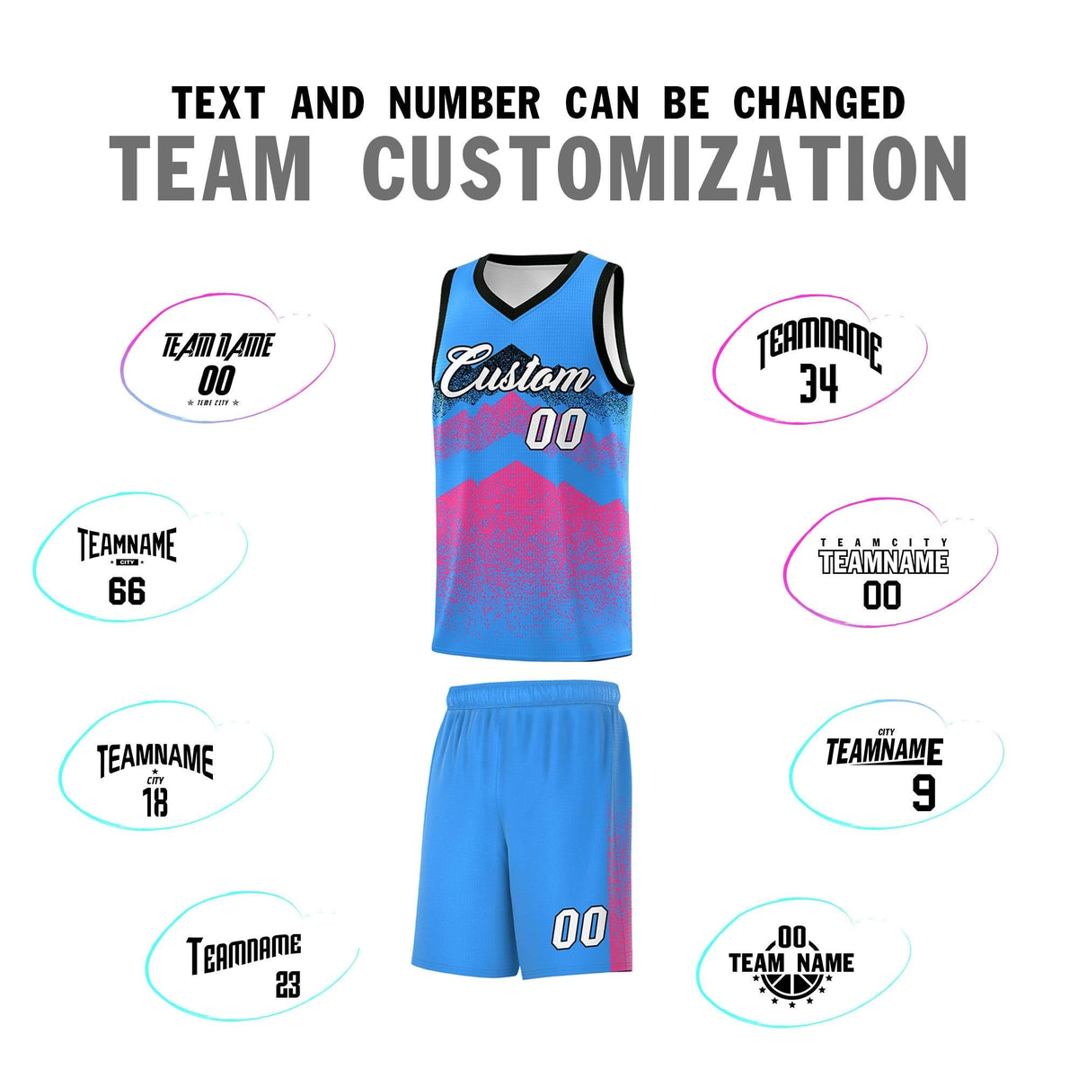 Custom Youth Basketball Jerseys Powder Blue Pink Gradient Mountain Design Uniforms