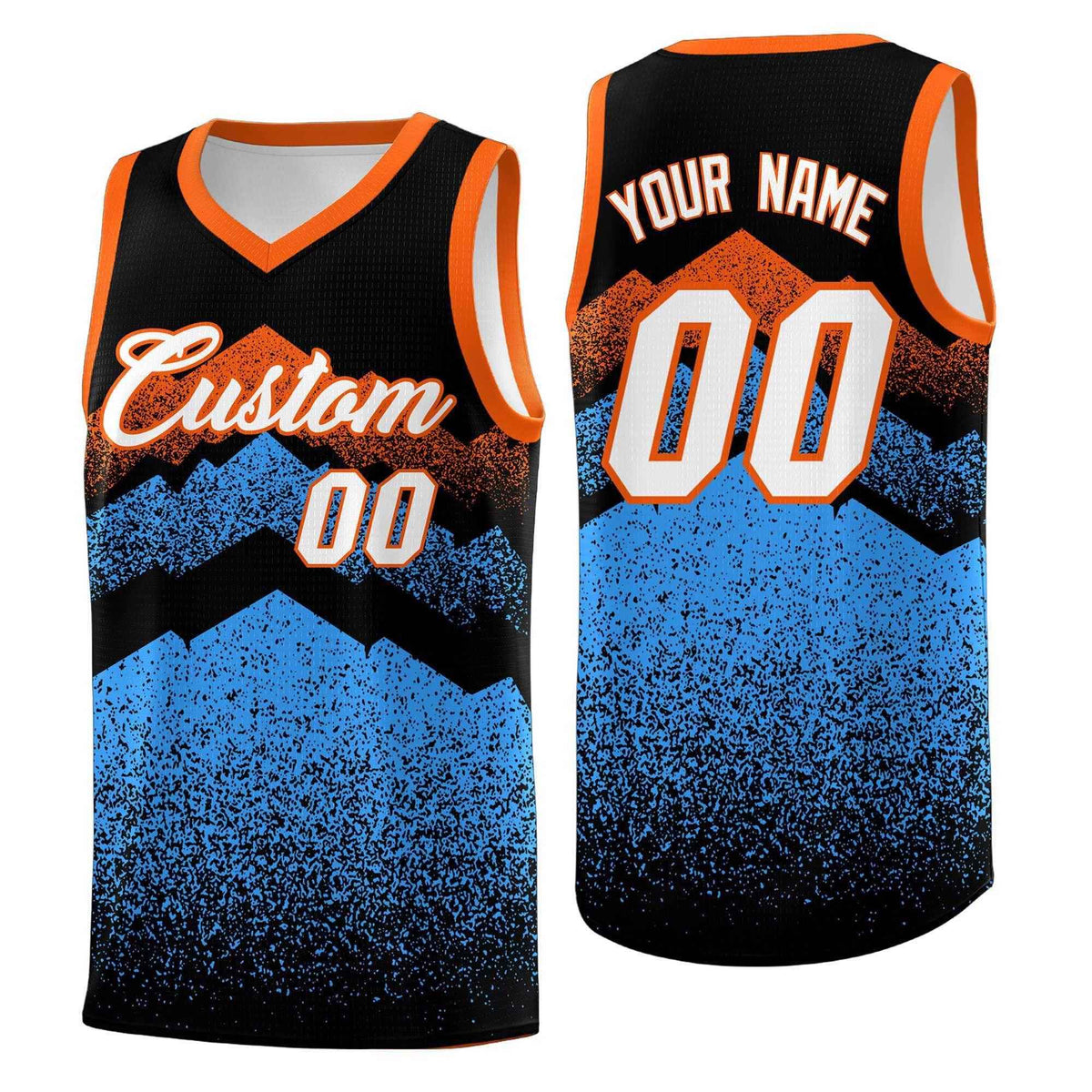 Personalized Youth Basketball Jerseys   Black Powder Blue Gradient Mountain Design Uniforms