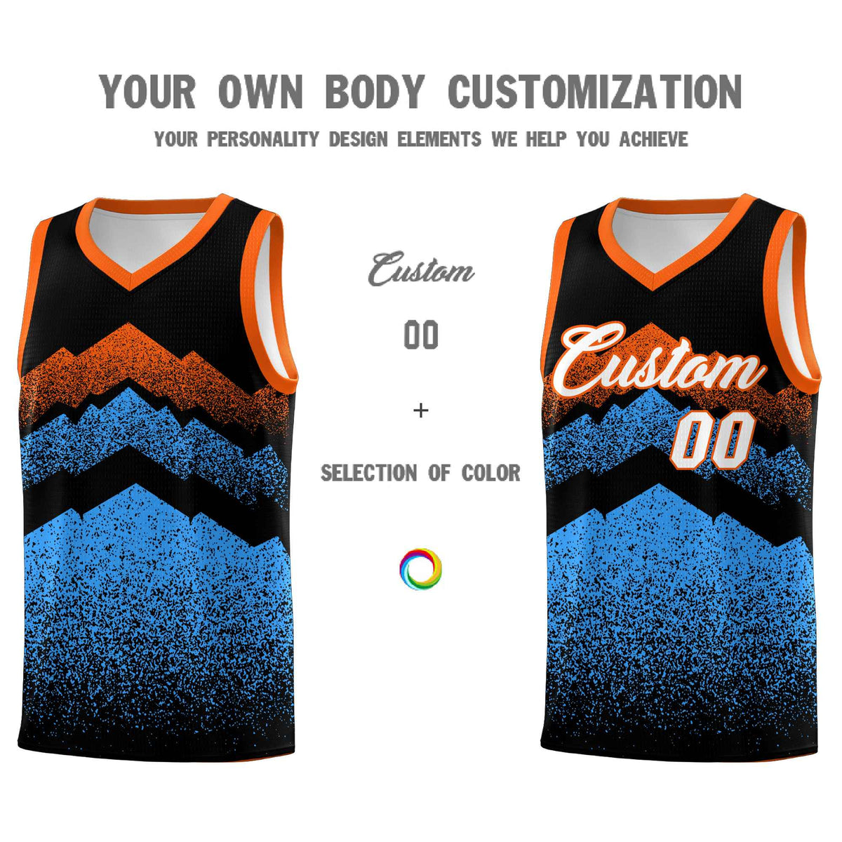Personalized Youth Basketball Jerseys   Black Powder Blue Gradient Mountain Design Uniforms