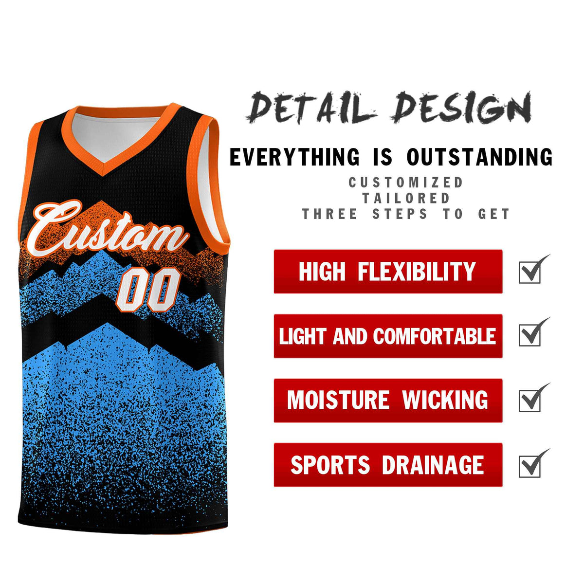 Personalized Youth Basketball Jerseys   Black Powder Blue Gradient Mountain Design Uniforms