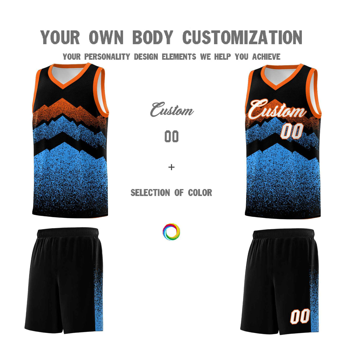 Personalized Youth Basketball Jerseys   Black Powder Blue Gradient Mountain Design Uniforms