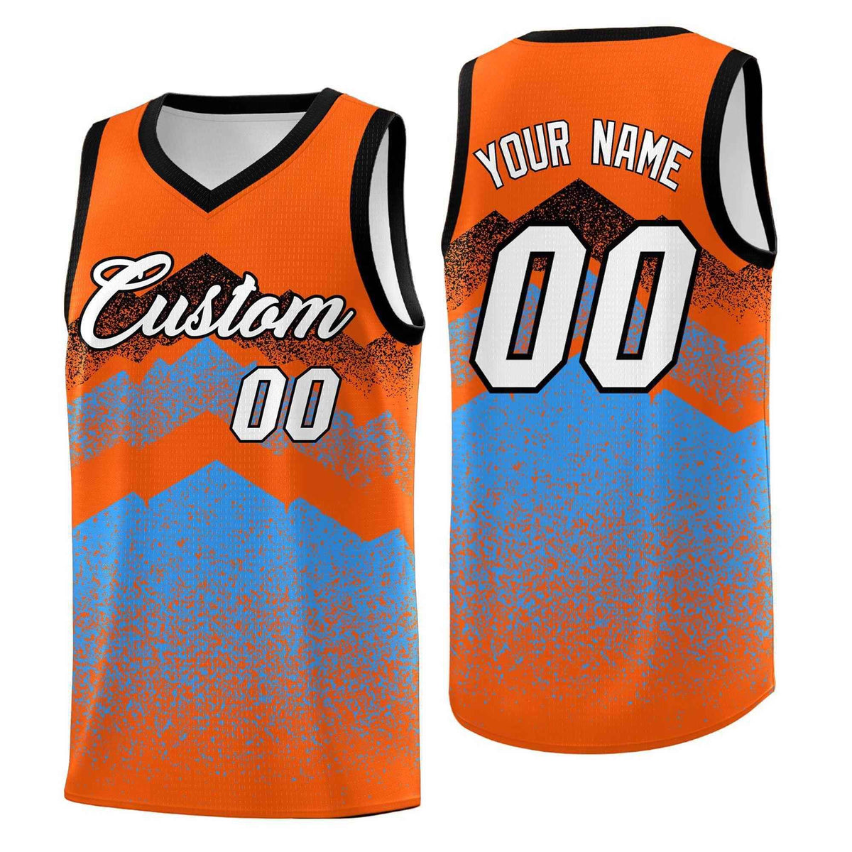 Custom Youth Basketball Jerseys Orange Powder Blue Gradient Mountain Design Uniforms