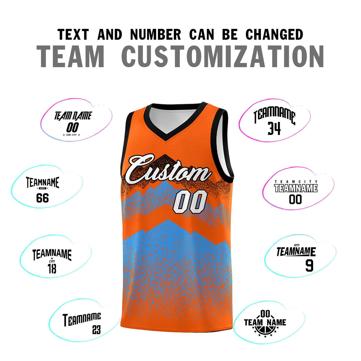 Custom Youth Basketball Jerseys Orange Powder Blue Gradient Mountain Design Uniforms