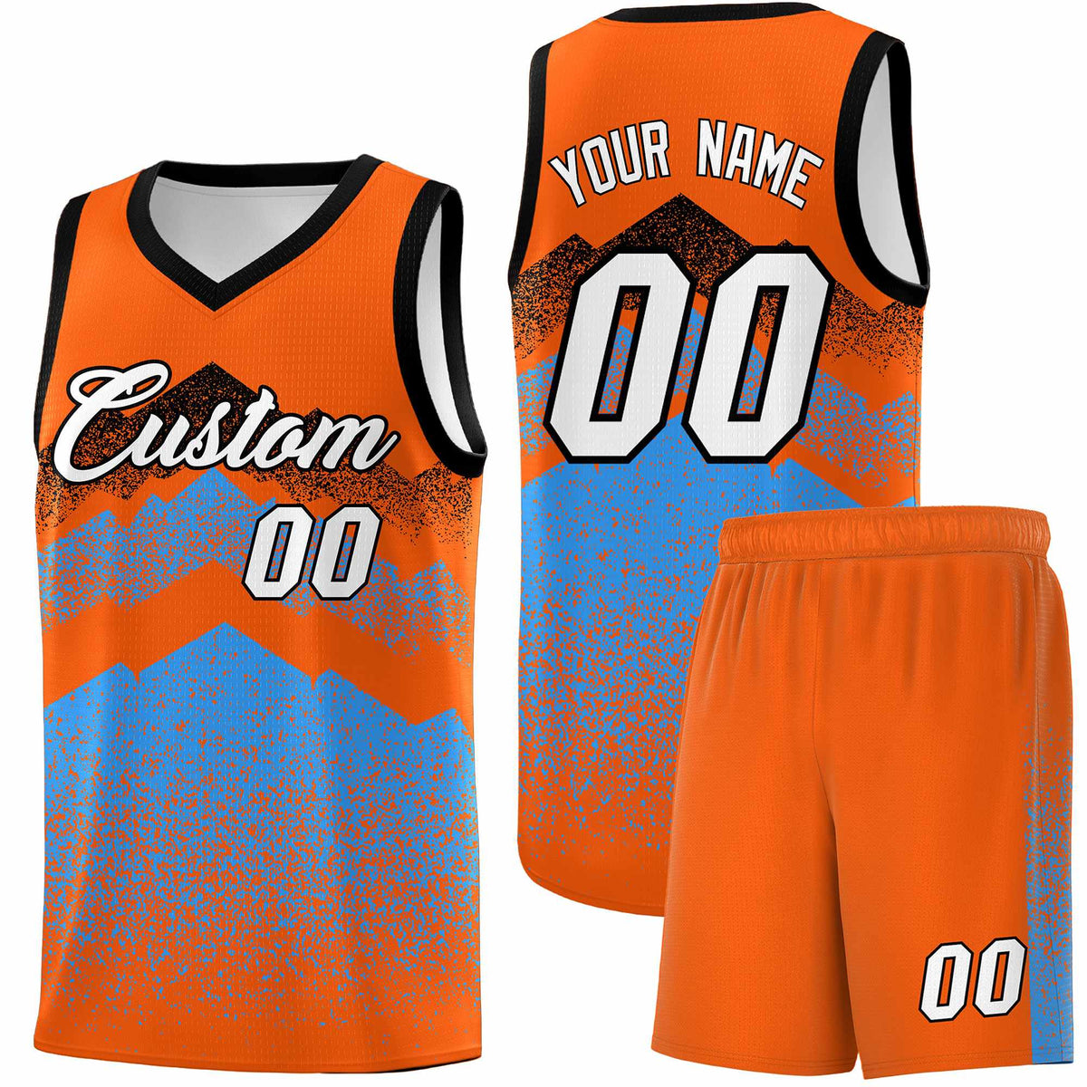 Custom Youth Basketball Jerseys Orange Powder Blue Gradient Mountain Design Uniforms