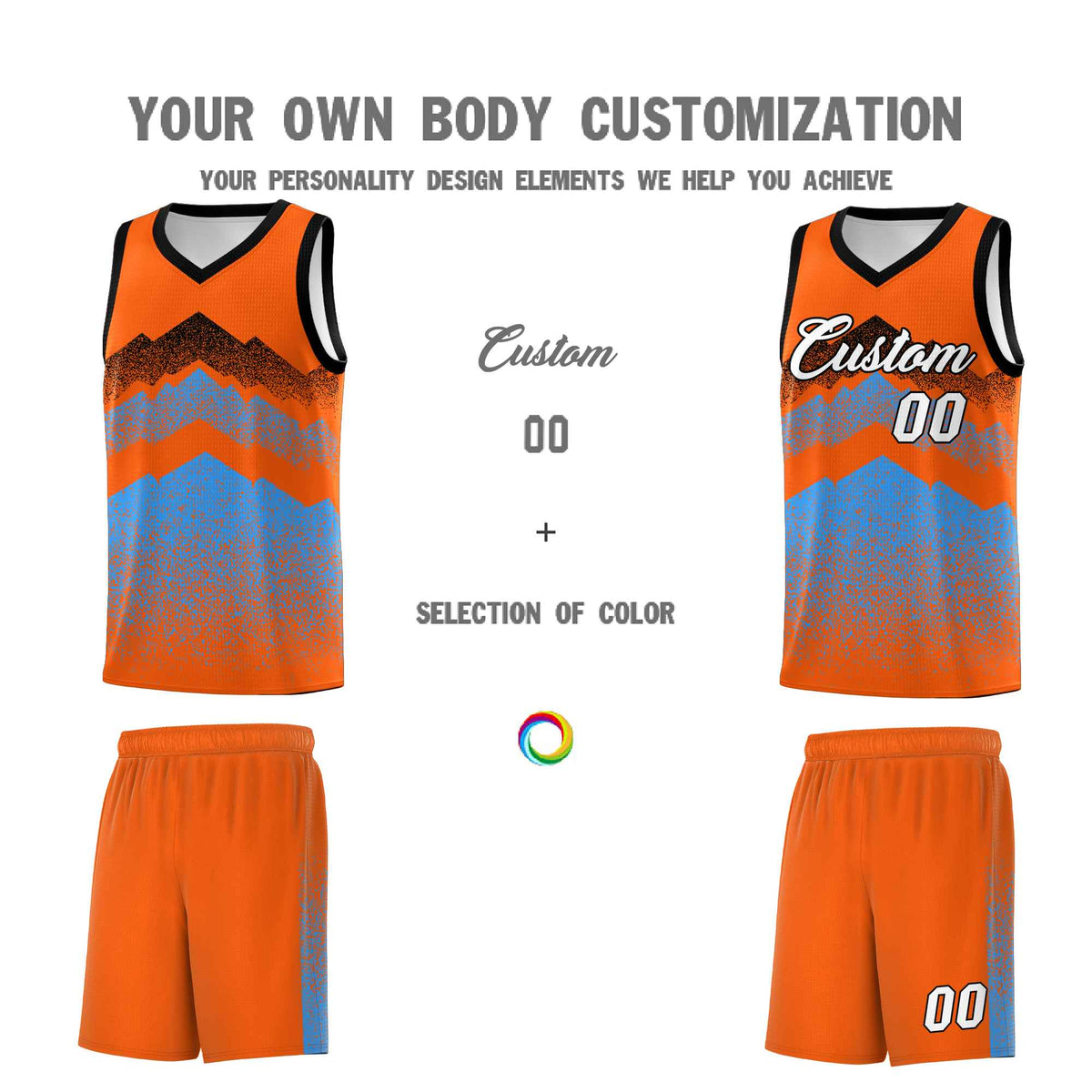 Custom Youth Basketball Jerseys Orange Powder Blue Gradient Mountain Design Uniforms