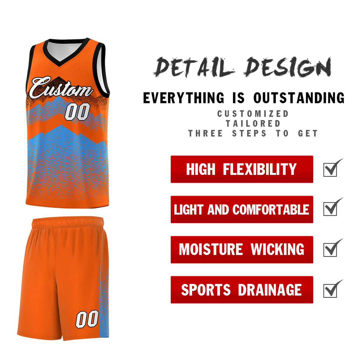 Custom Youth Basketball Jerseys Orange Powder Blue Gradient Mountain Design Uniforms