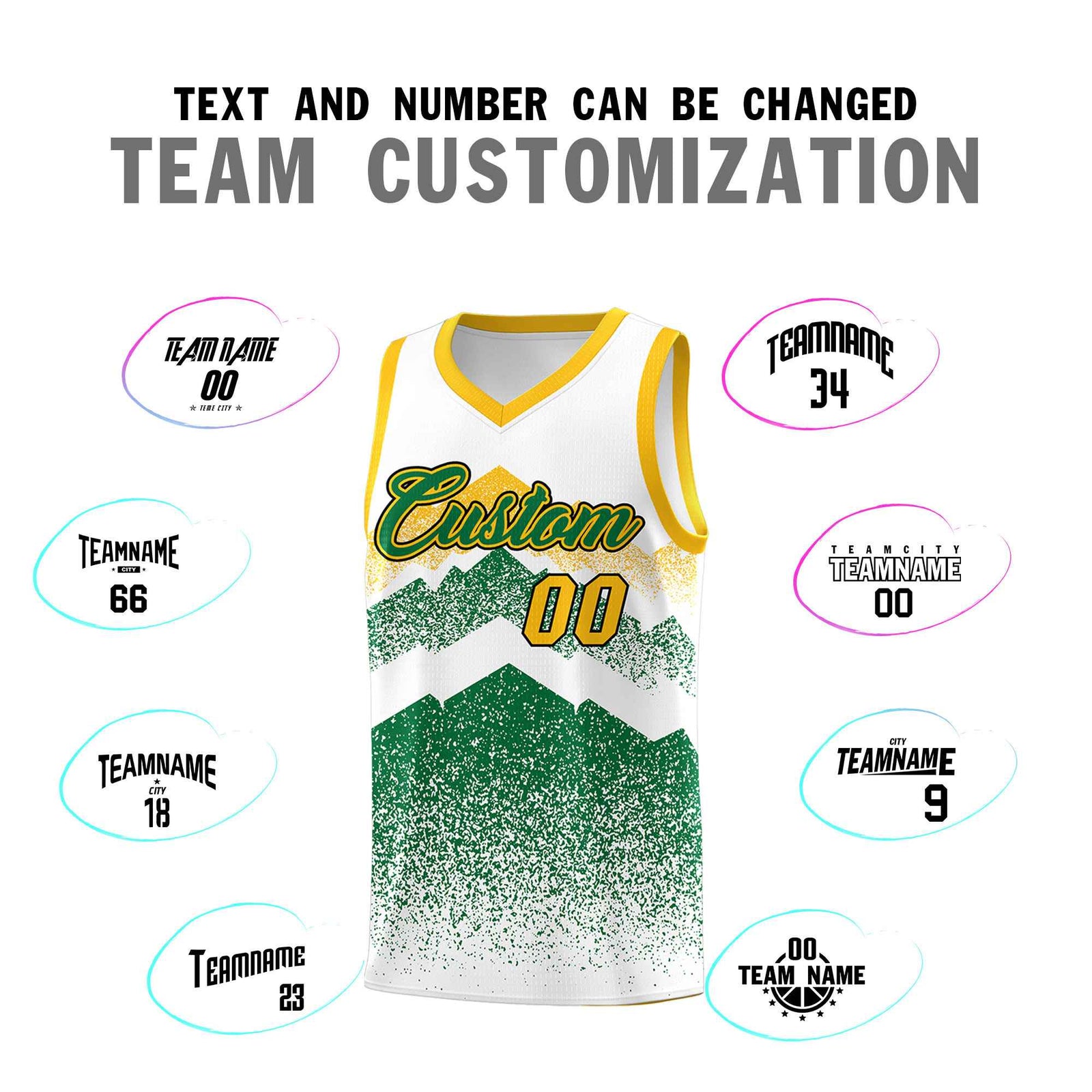 Personalized Youth Basketball Jerseys   White Kelly Green Gradient Mountain Design Uniforms