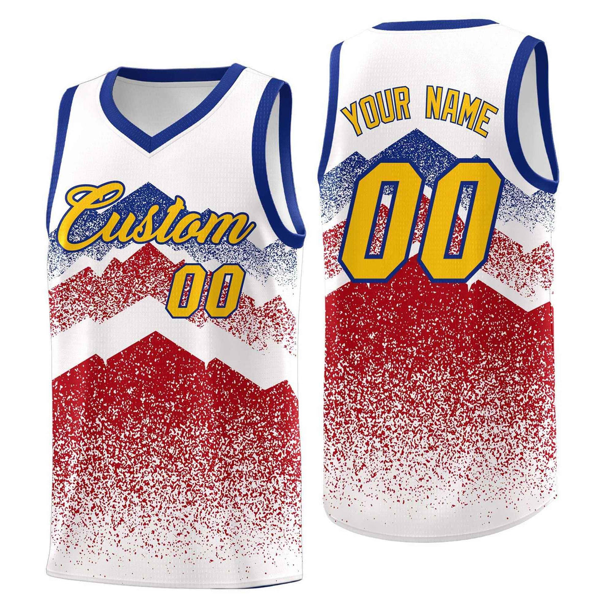 Custom Youth Basketball Jerseys White Red Gradient Mountain Design Uniforms