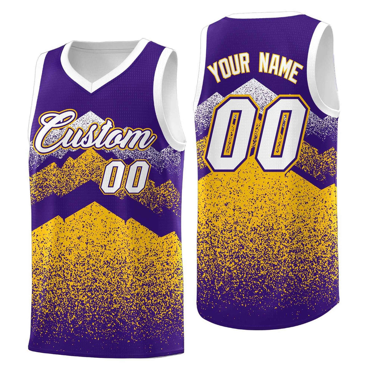 Personalized Youth Basketball Jerseys   Purple Gold Gradient Mountain Design Uniforms