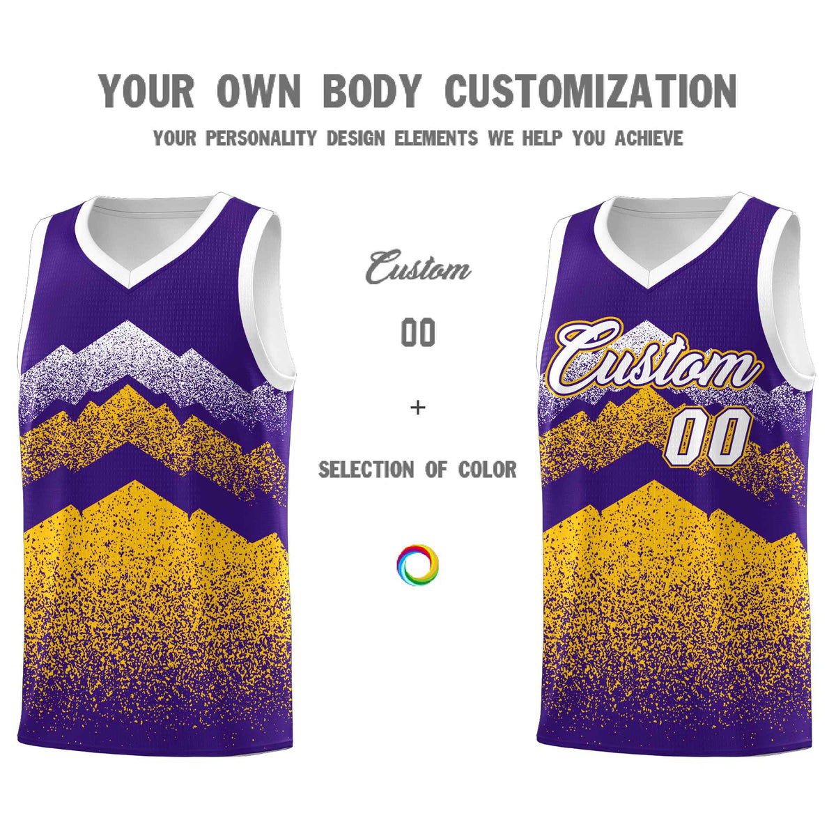 Personalized Youth Basketball Jerseys   Purple Gold Gradient Mountain Design Uniforms