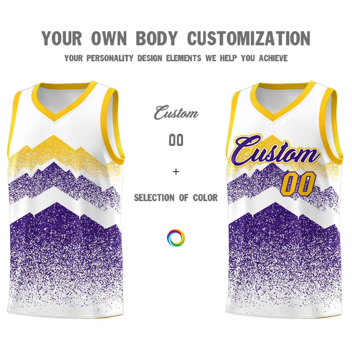 Custom Youth Basketball Jerseys White Purple Gradient Mountain Design Uniforms
