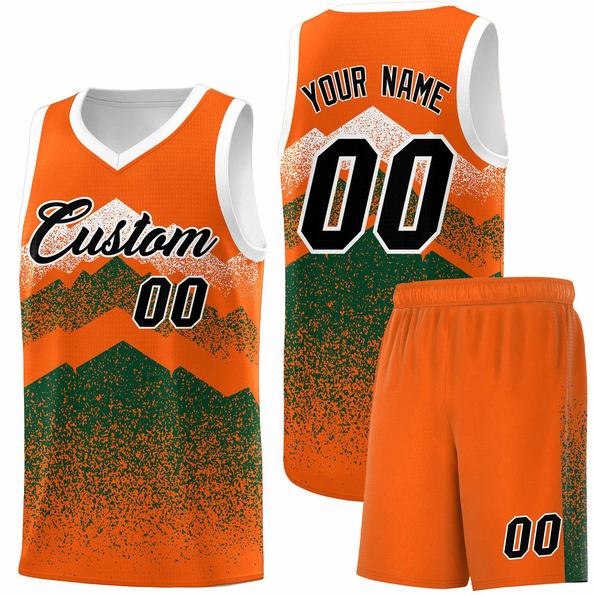 Personalized Youth Basketball Jerseys   Orange Green Gradient Mountain Design Uniforms