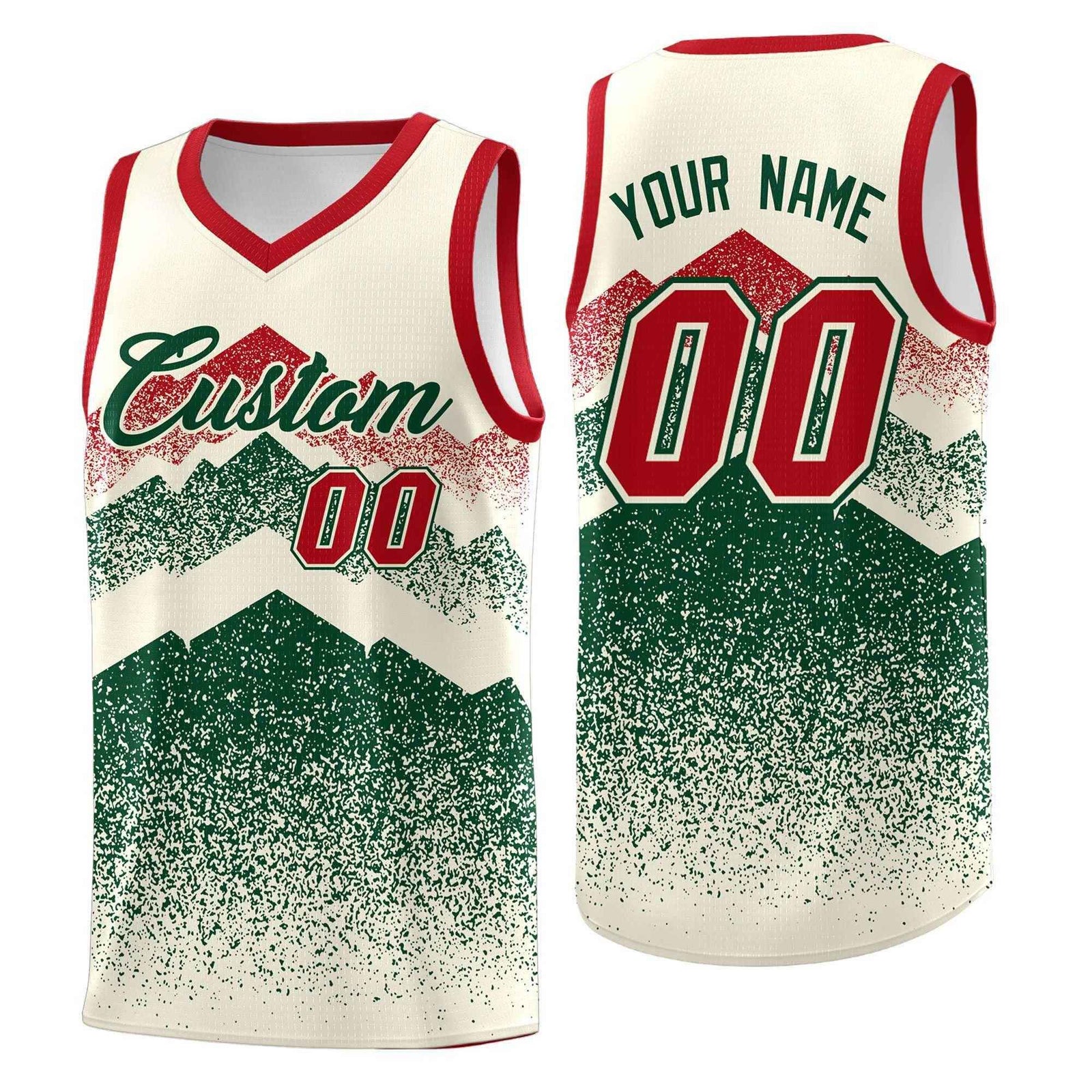 Personalized Youth Basketball Jerseys   Cream Green Gradient Mountain Design Uniforms