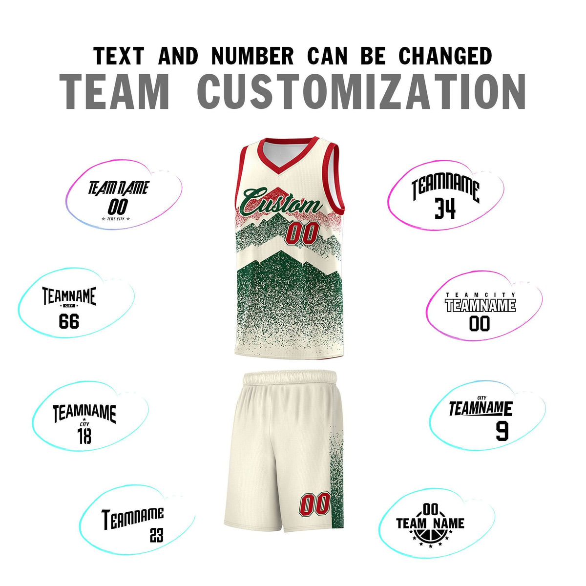 Personalized Youth Basketball Jerseys   Cream Green Gradient Mountain Design Uniforms