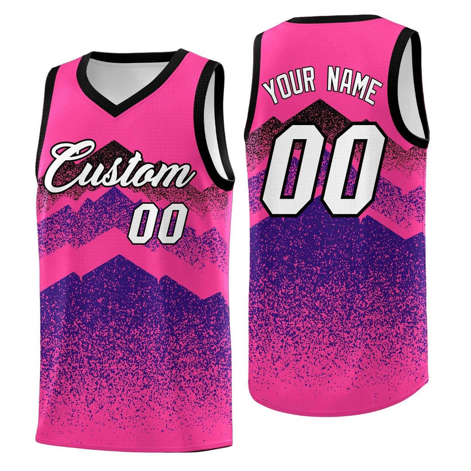 Personalized Youth Basketball Jerseys   Pink Purple Gradient Mountain Design Uniforms