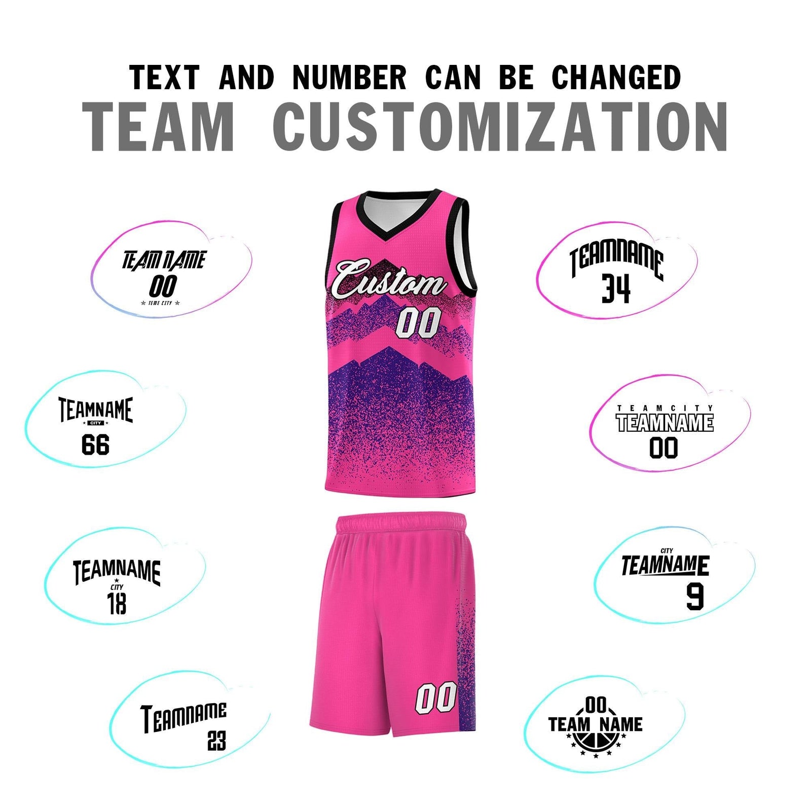 Personalized Youth Basketball Jerseys   Pink Purple Gradient Mountain Design Uniforms