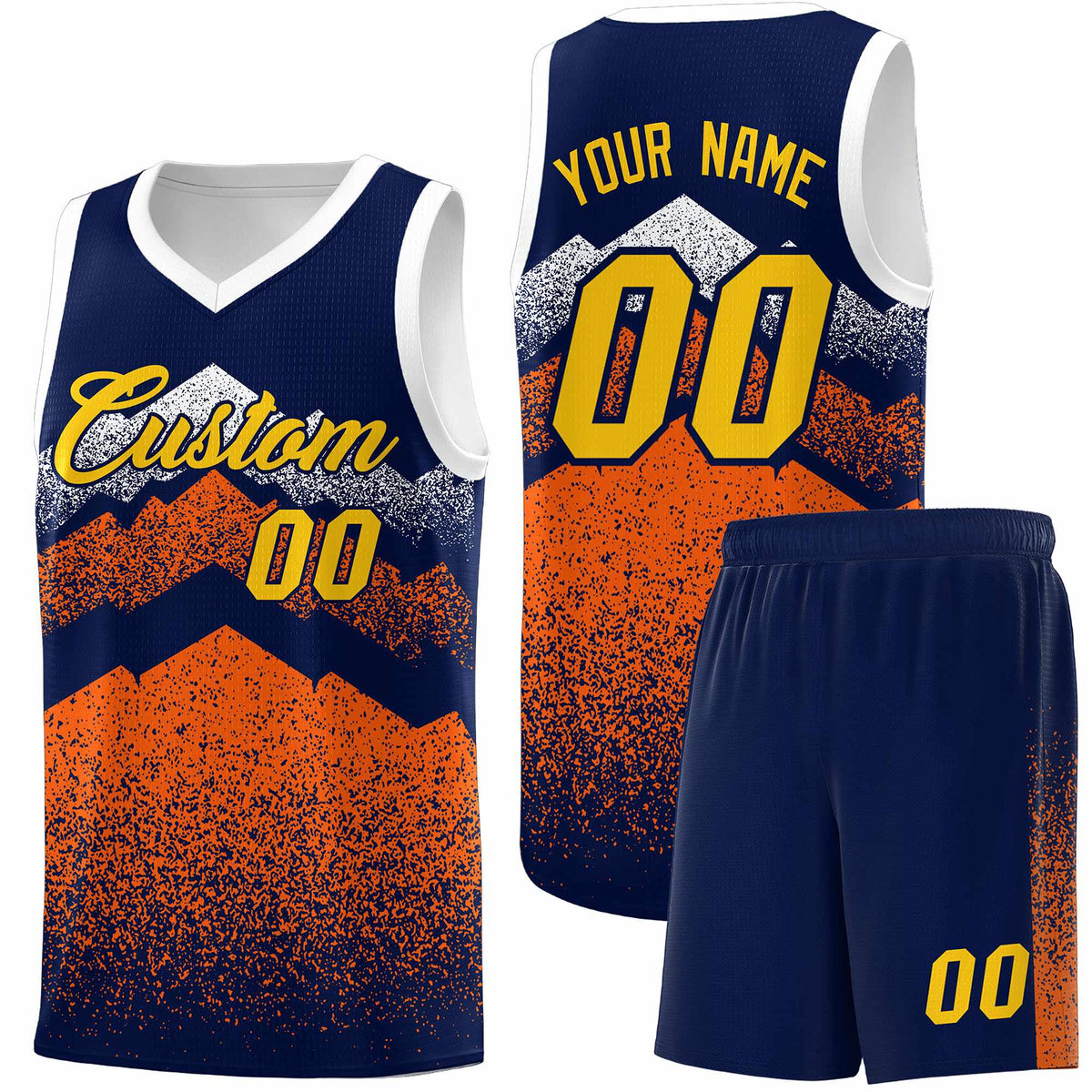 Personalized Youth Basketball Jerseys   Navy Orange Gradient Mountain Design Uniforms