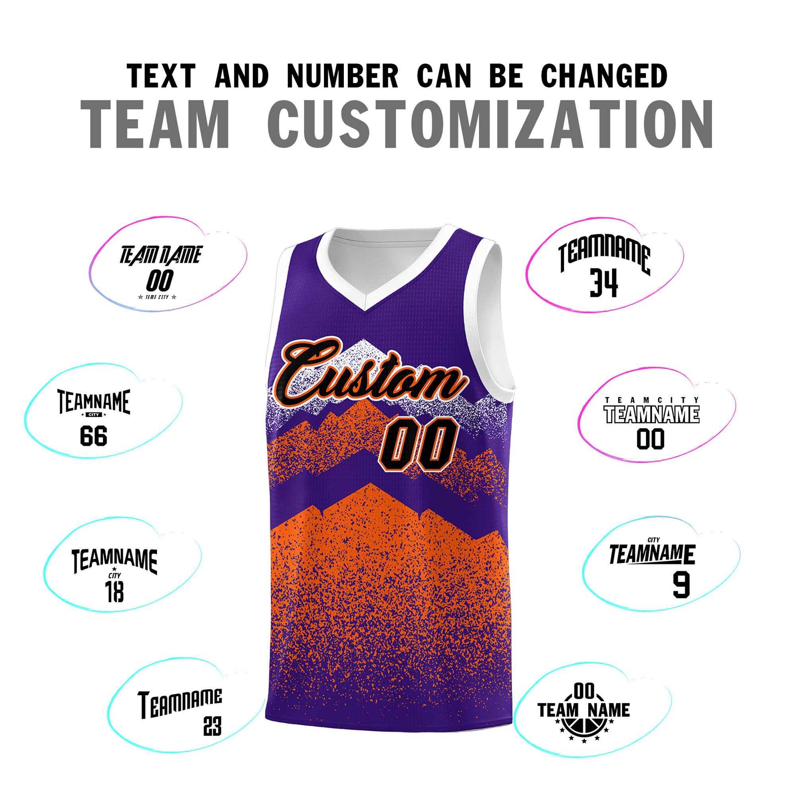 Custom Youth Basketball Jerseys Purple Orange Gradient Mountain Design Uniforms