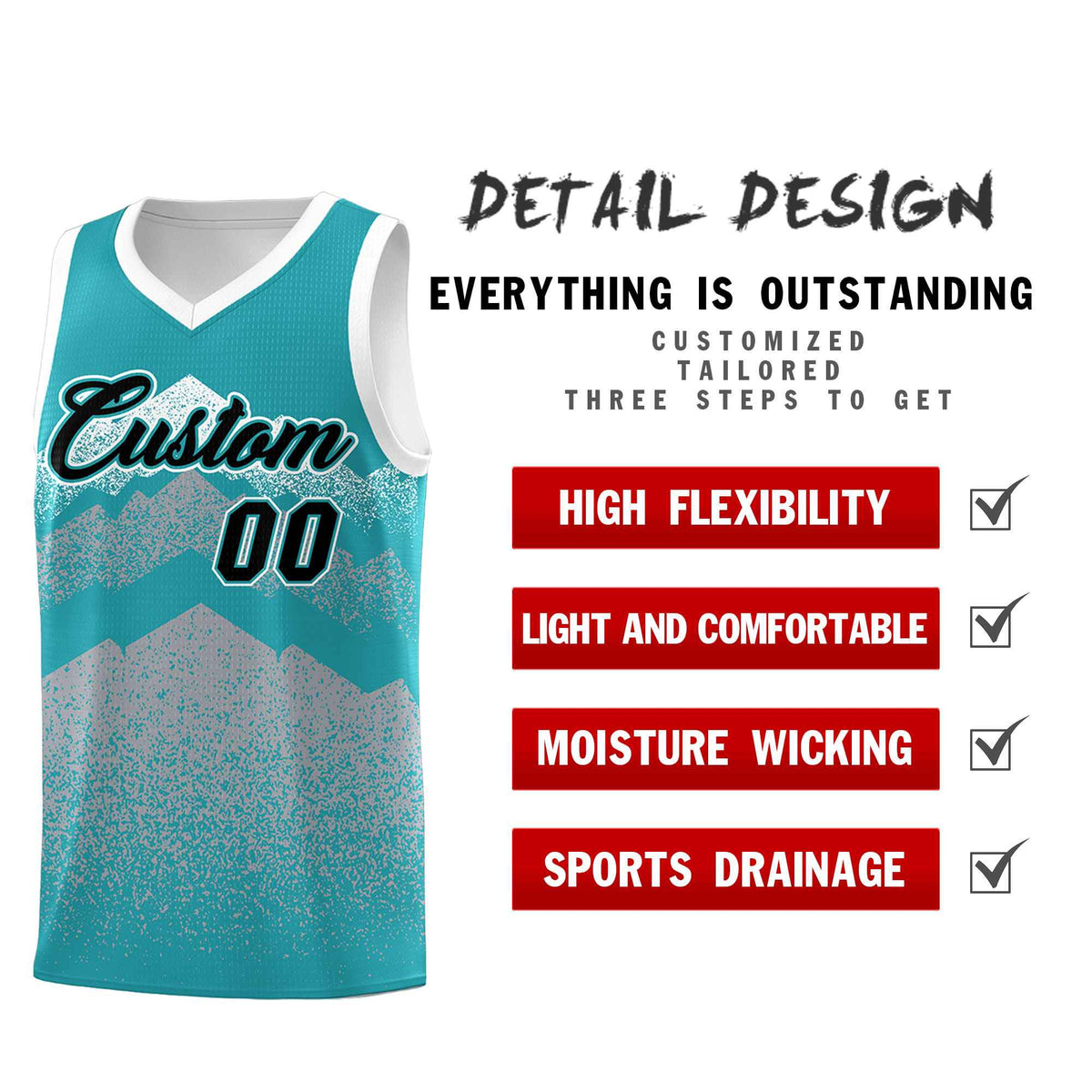 Custom Youth Basketball Jerseys Teal Silver Gradient Mountain Design Uniforms