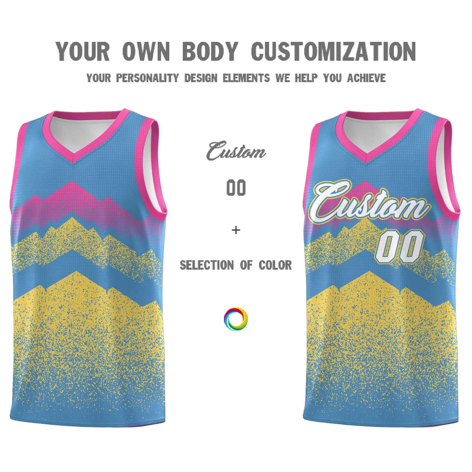 Personalized Youth Basketball Jerseys   Light Blue Khaki Gradient Mountain Design Uniforms