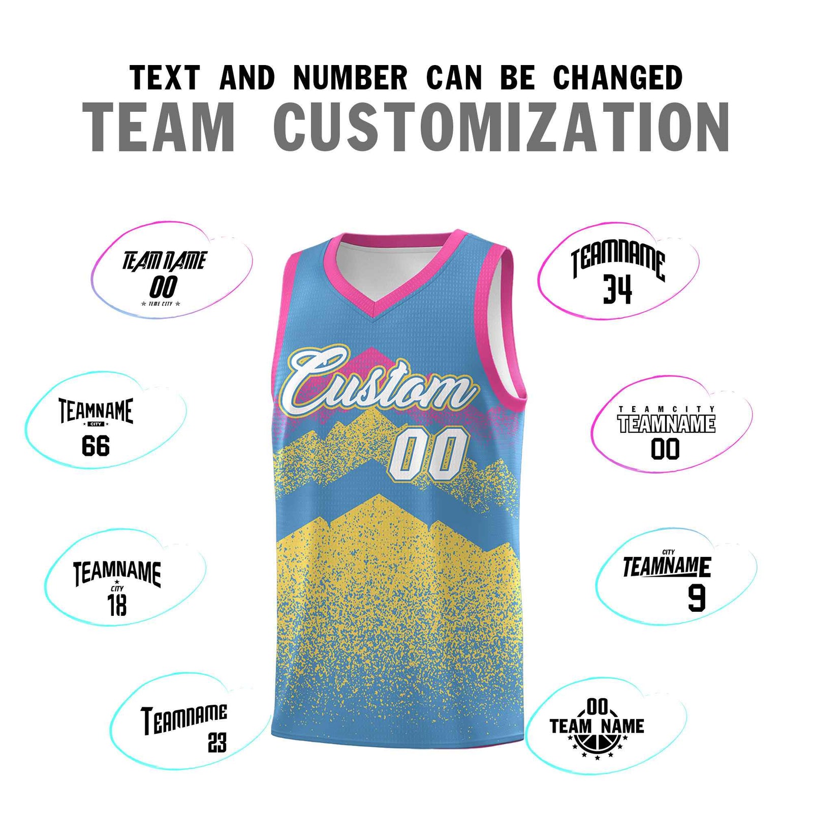 Personalized Youth Basketball Jerseys   Light Blue Khaki Gradient Mountain Design Uniforms